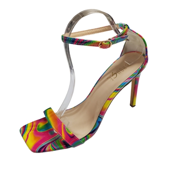 Rouge Helium Groovy Patent Neon Multicolor Square Toe Sandals Heels Sz 10 - Picture 3 of 13